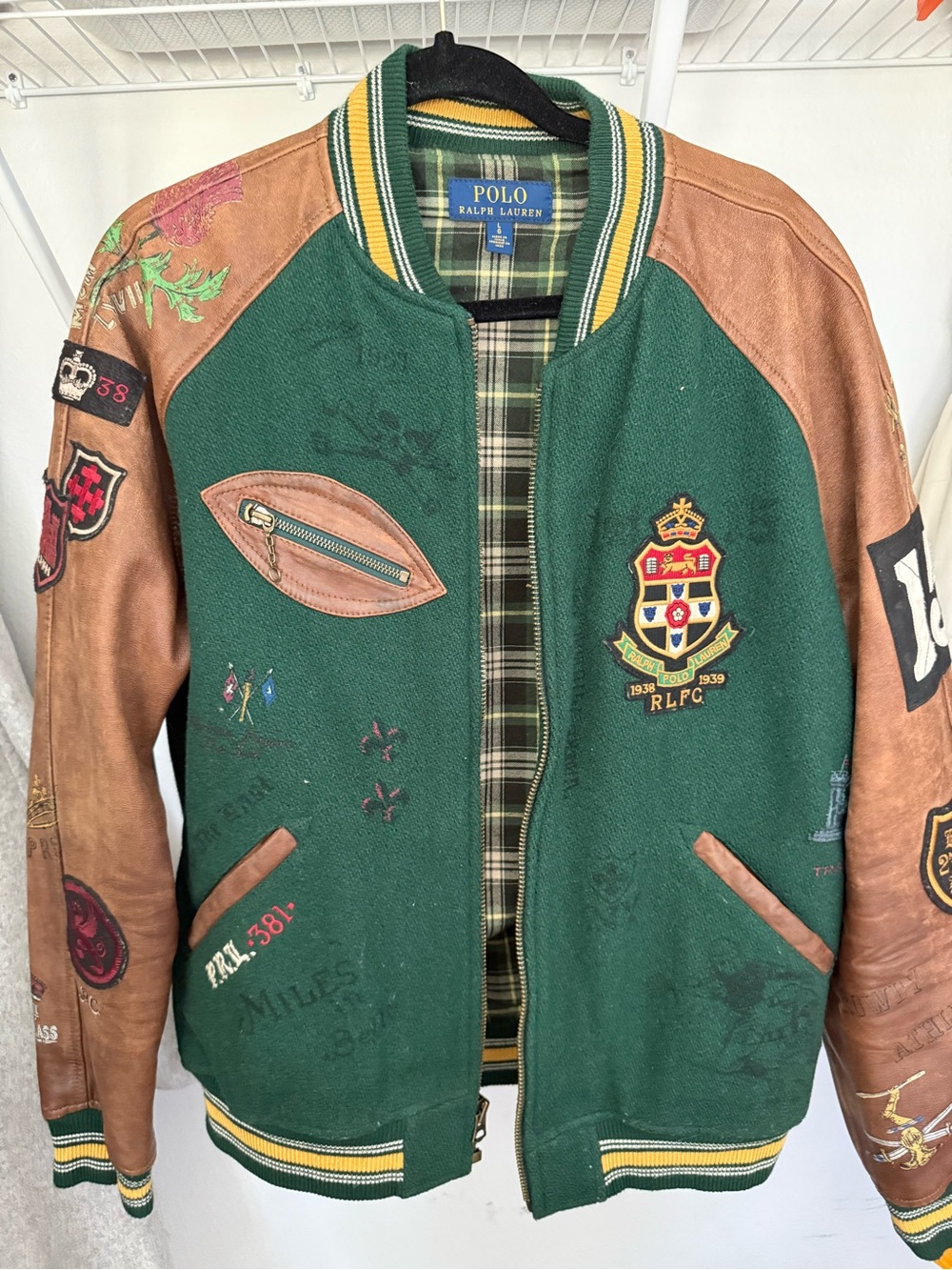 Vintage Polo by Ralph Lauren Green & Brown Embroidered Varsity Jacket